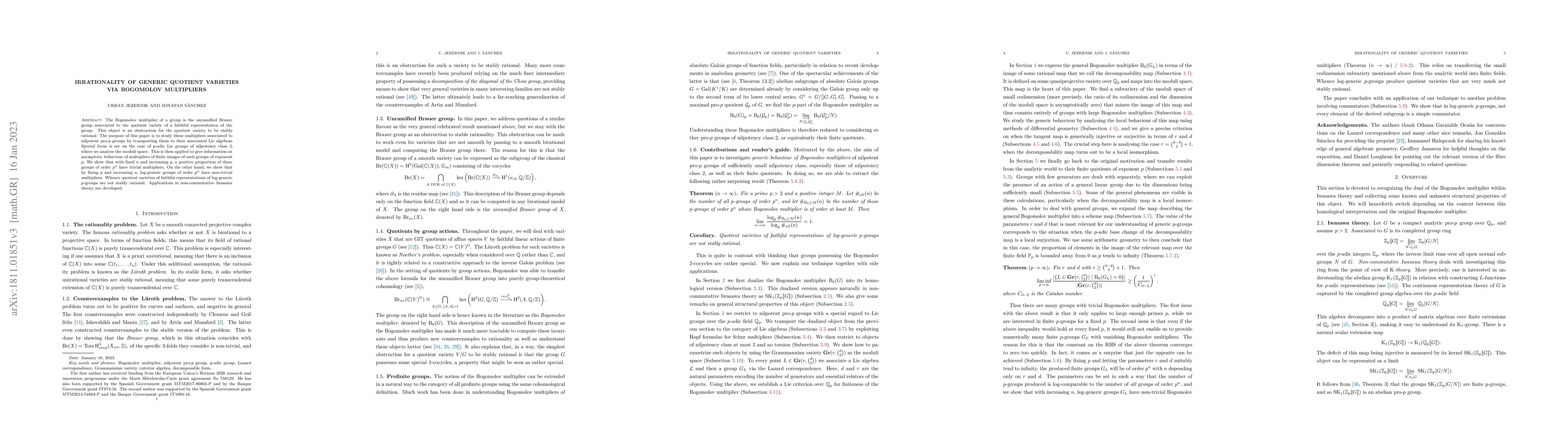 Thumbnail for Irrationality of generic quotient varieties via Bogomolov multipliers