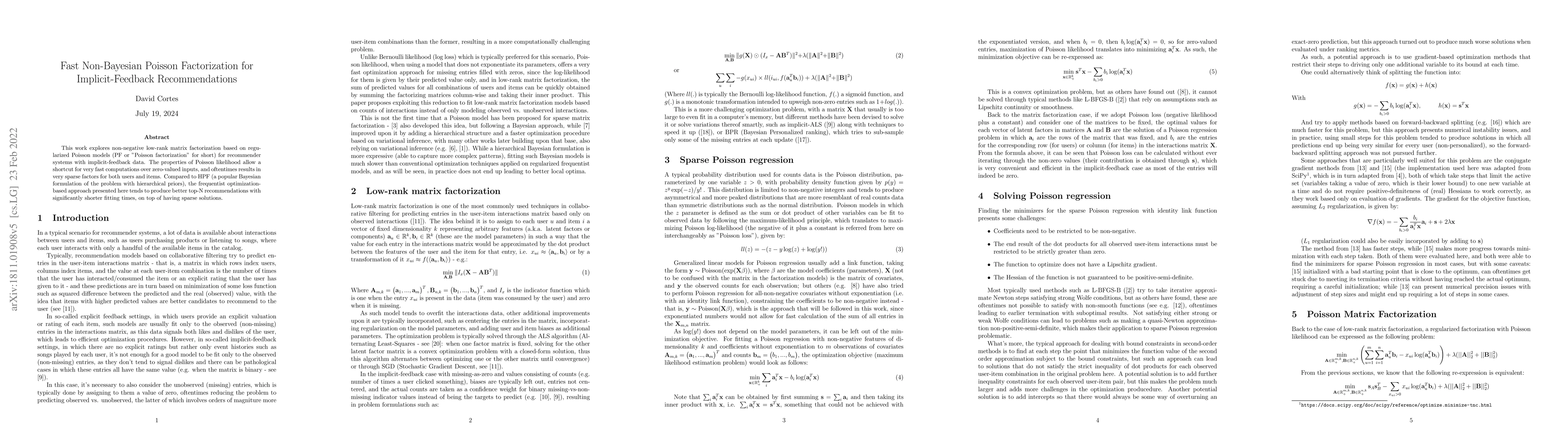 Thumbnail for Fast Non-Bayesian Poisson Factorization for Implicit-Feedback
  Recommendations