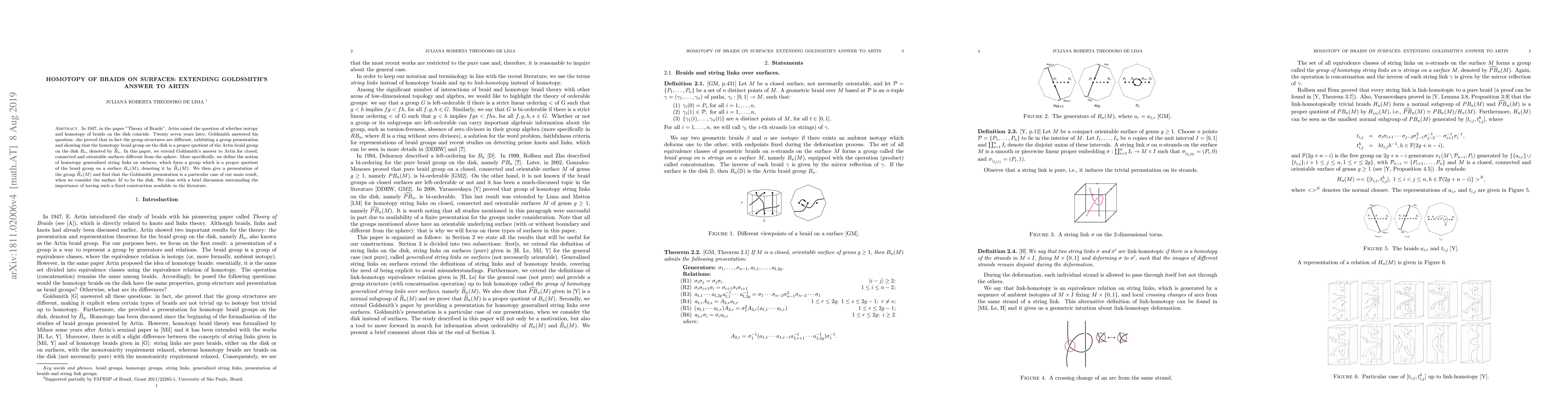 Thumbnail for Homotopy of Braids on Surfaces: extending Goldsmith's Answer to Artin