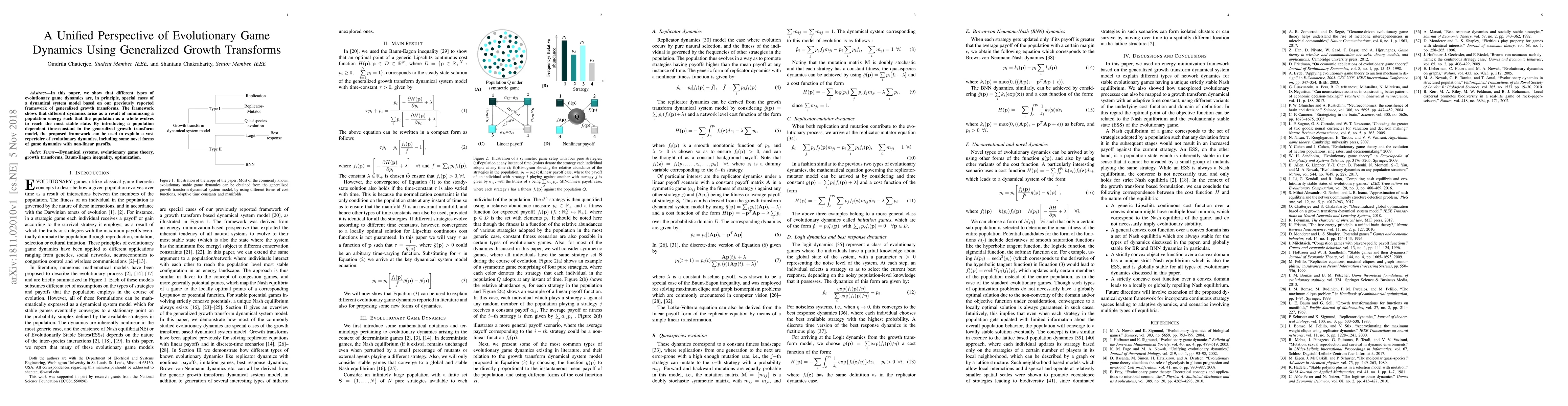 Thumbnail for A Unified Perspective of Evolutionary Game Dynamics Using Generalized
  Growth Transforms