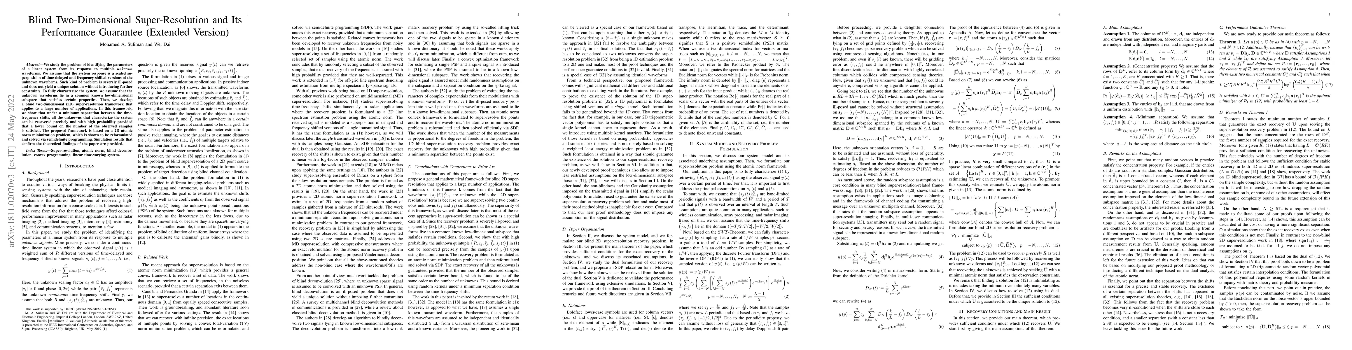 Thumbnail for Blind Two-Dimensional Super-Resolution and Its Performance Guarantee
  (Extended Version)