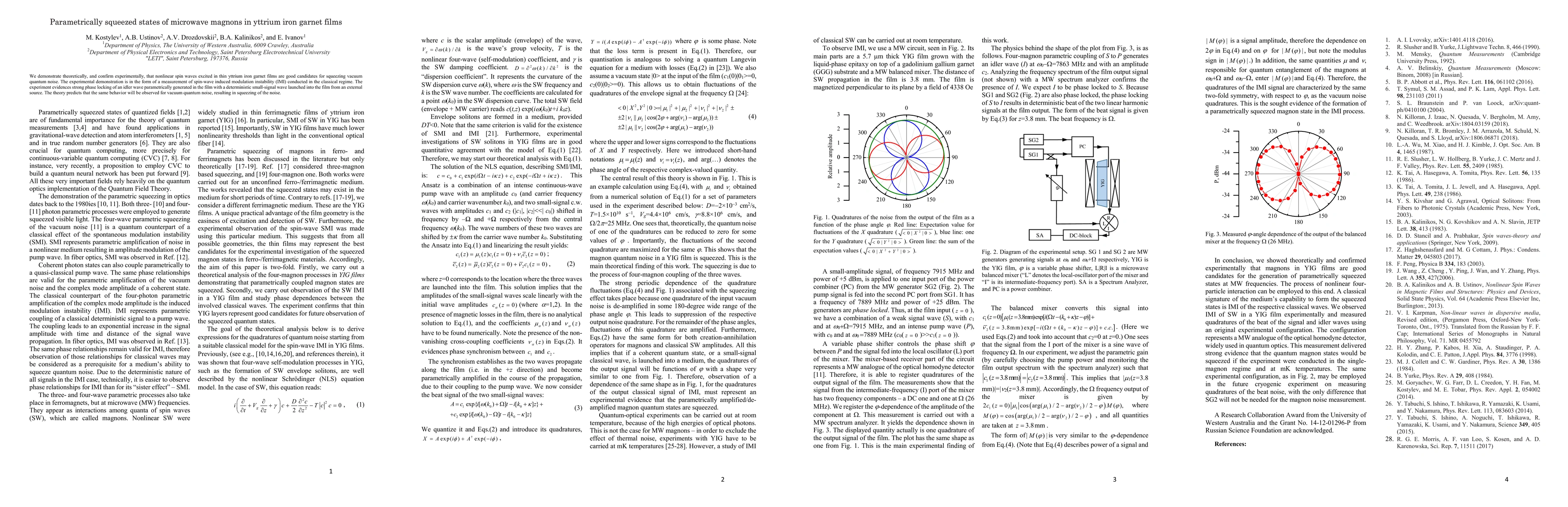 Thumbnail for Parametrically squeezed states of microwave magnons in yttrium iron
  garnet films