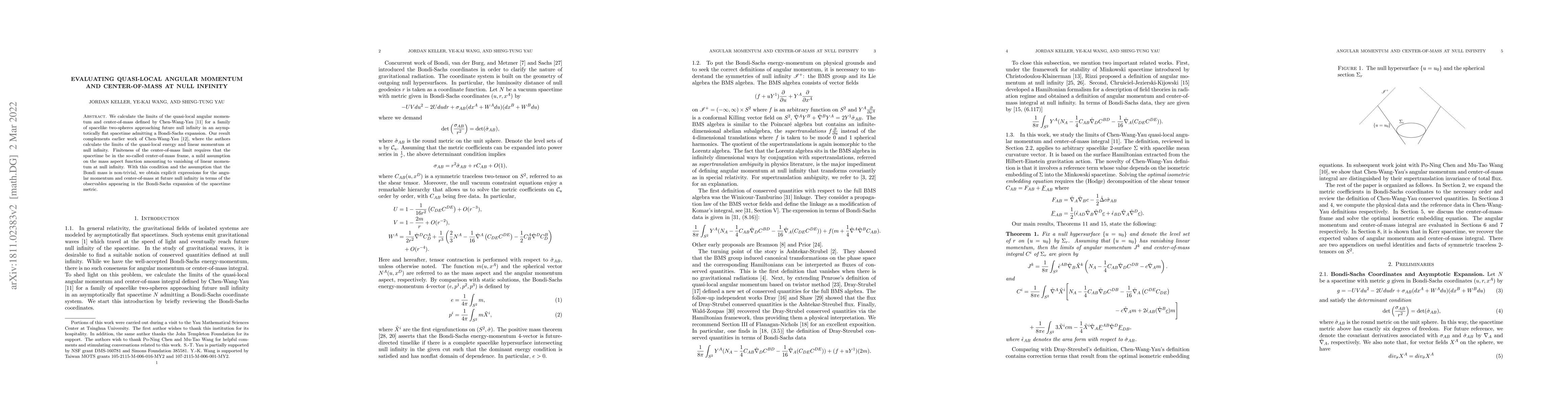 Thumbnail for Evaluating Quasi-local Angular Momentum and Center-of-Mass at Null
  Infinity