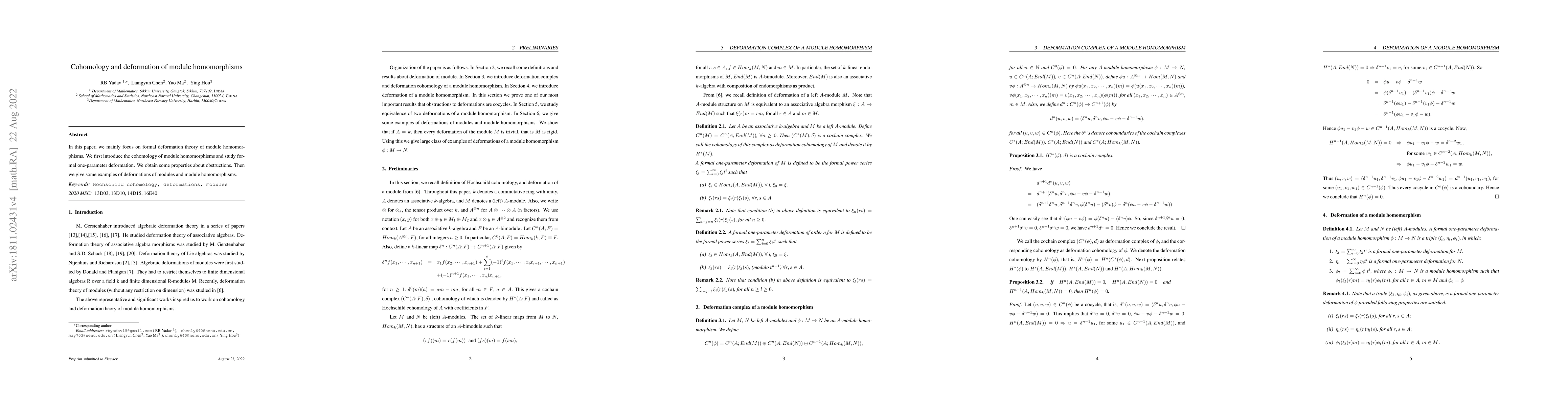 Thumbnail for Cohomology and deformations of module homorphisms