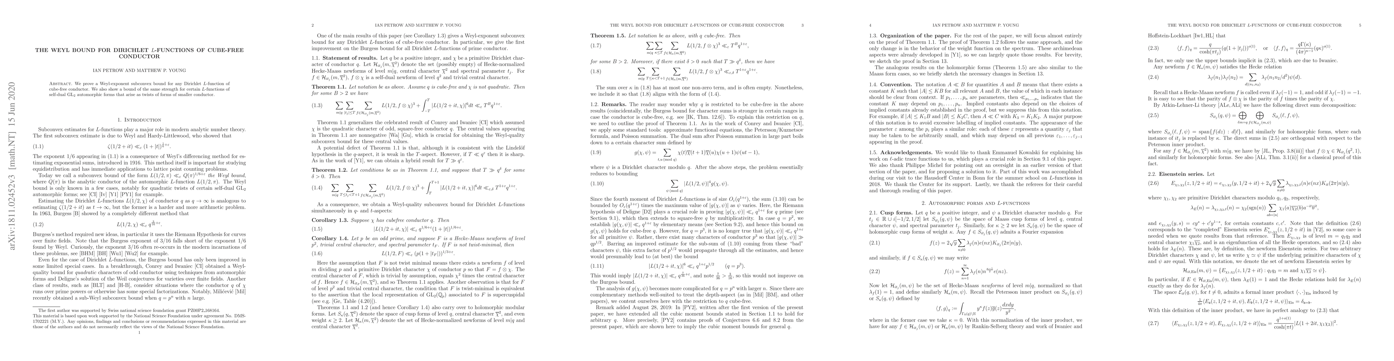 Thumbnail for The Weyl bound for Dirichlet $L$-functions of cube-free conductor