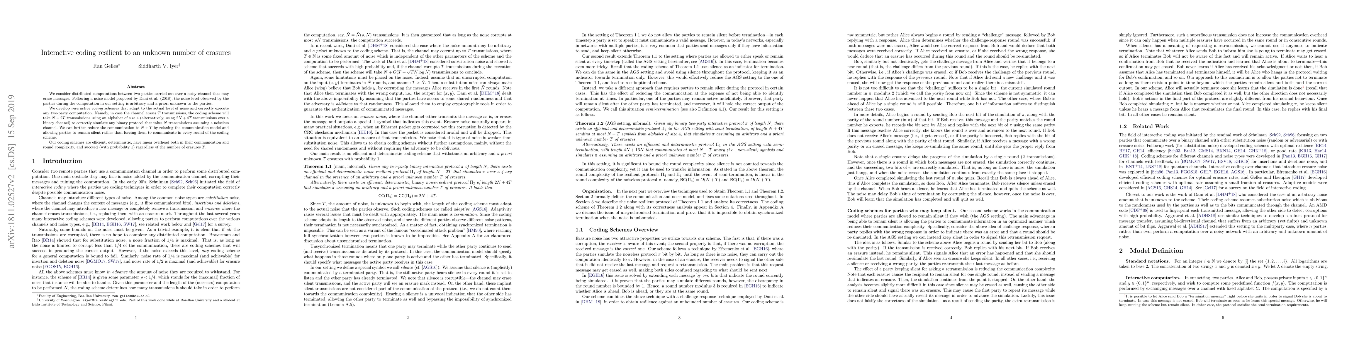 Thumbnail for Interactive coding resilient to an unknown number of erasures