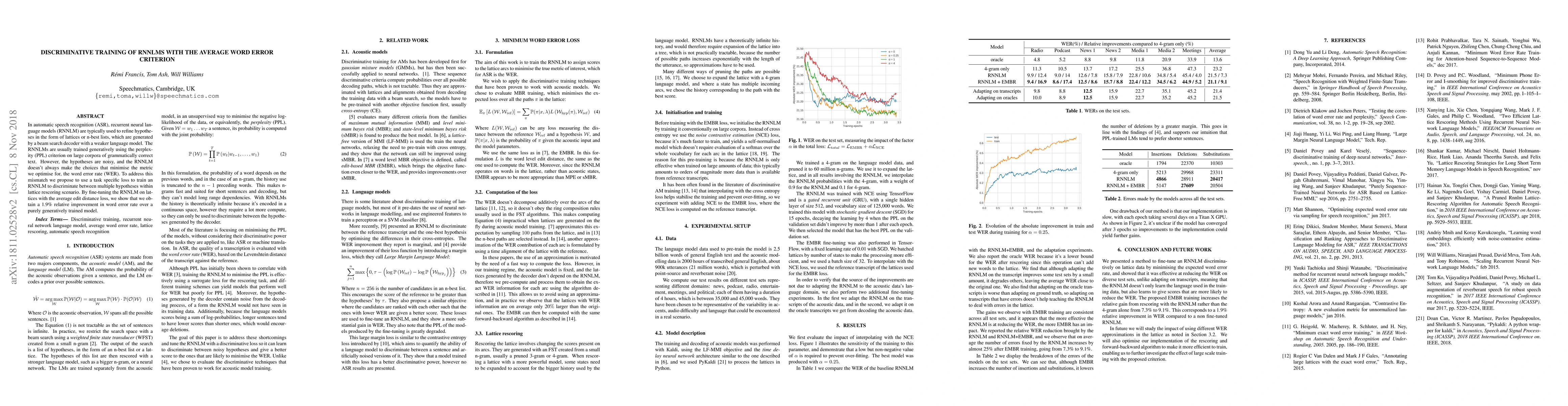 Thumbnail for Discriminative training of RNNLMs with the average word error criterion