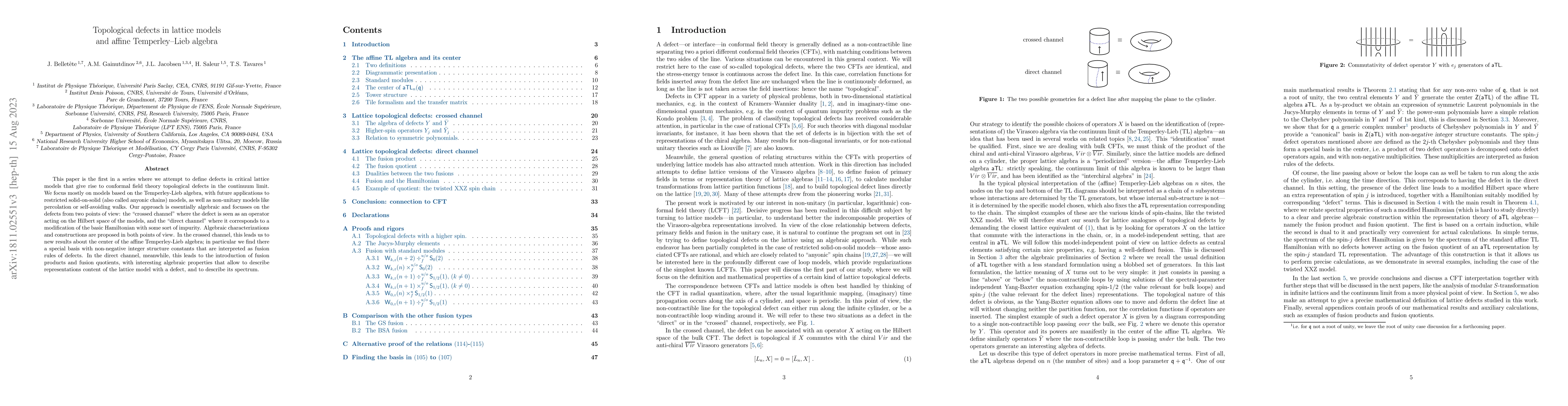 Thumbnail for Topological defects in lattice models and affine Temperley-Lieb algebra