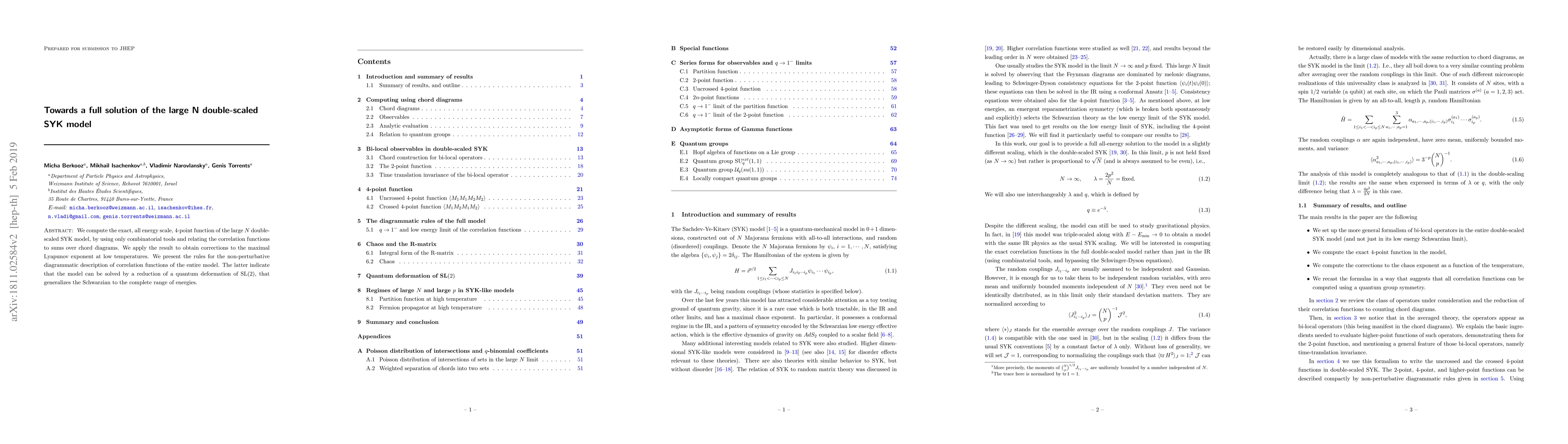 Thumbnail for Towards a full solution of the large N double-scaled SYK model