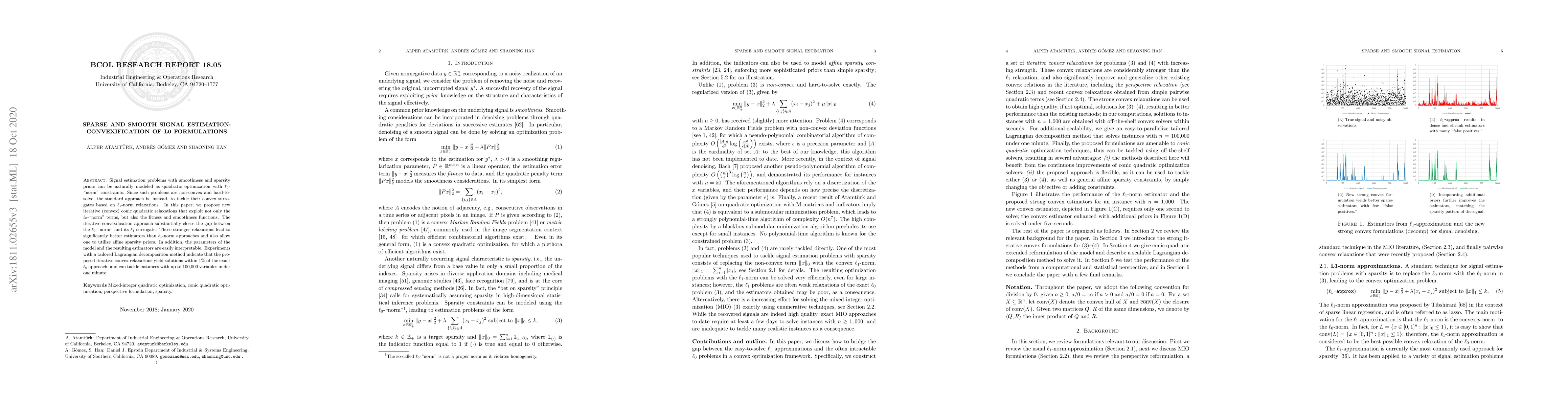 Thumbnail for Sparse and Smooth Signal Estimation: Convexification of L0 Formulations