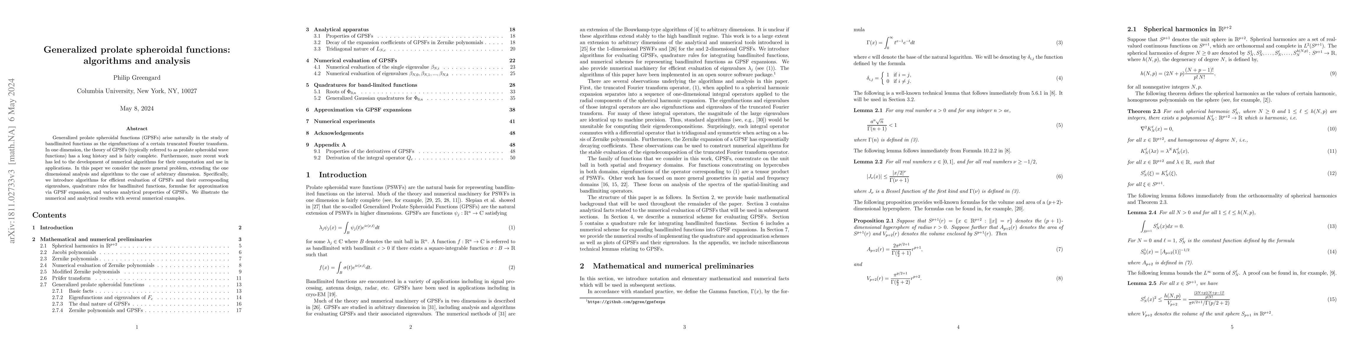 Thumbnail for Generalized prolate spheroidal functions: algorithms and analysis