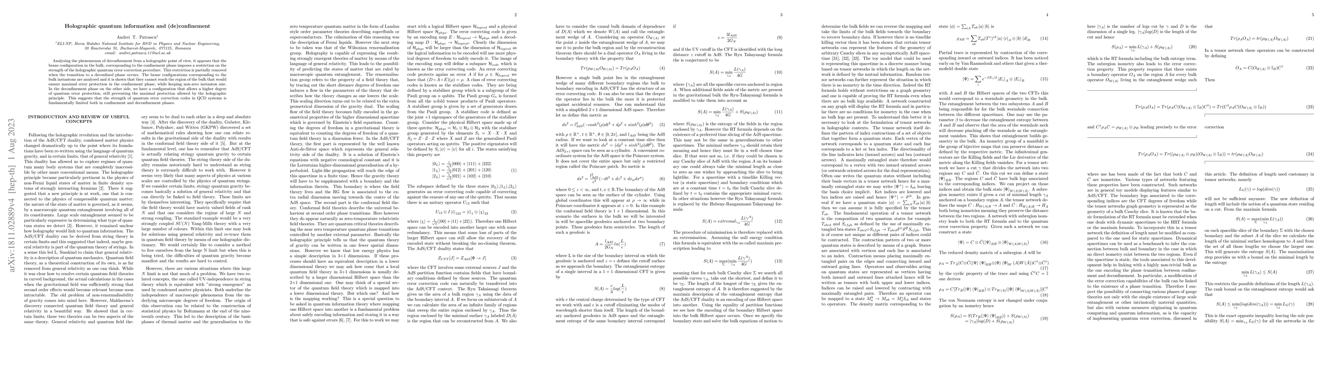 Thumbnail for Holographic quantum information and (de)confinement