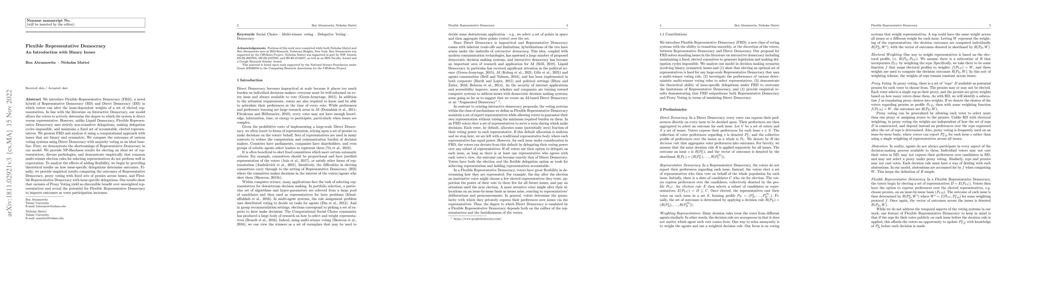 Thumbnail for Flexible Representative Democracy: An Introduction with Binary Issues