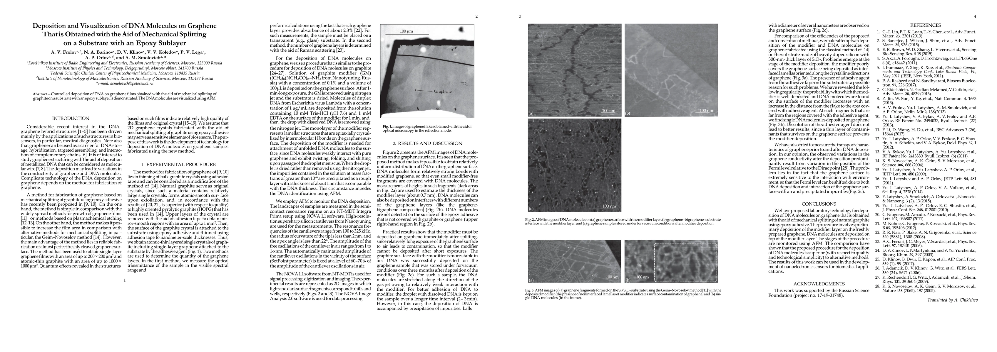 Thumbnail for Deposition and Visualization of DNA Molecules on Graphene That is
  Obtained with the Aid of Mechanical Splitting on a Substrate with an Epoxy
  Sublayer