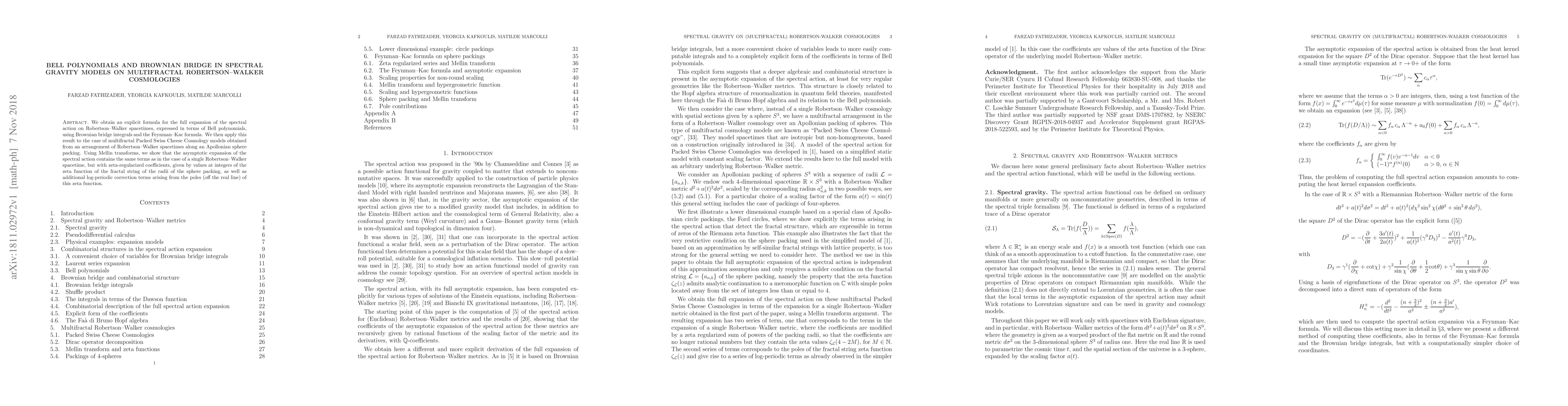 Thumbnail for Bell polynomials and Brownian bridge in Spectral Gravity models on
  multifractal Robertson-Walker cosmologies