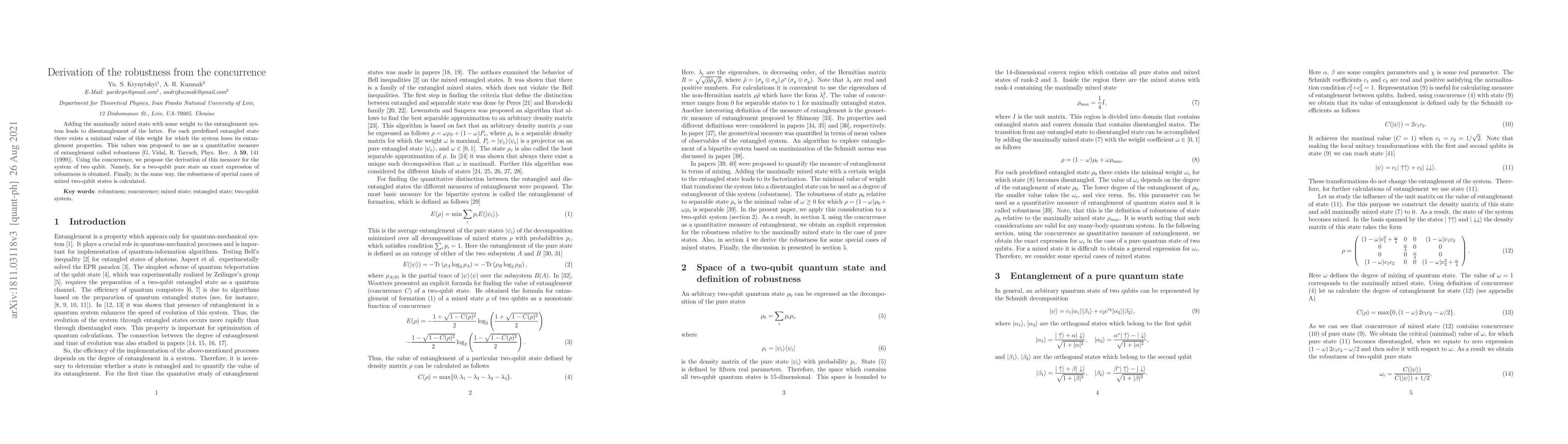 Thumbnail for Derivation of the robustness from the concurrence