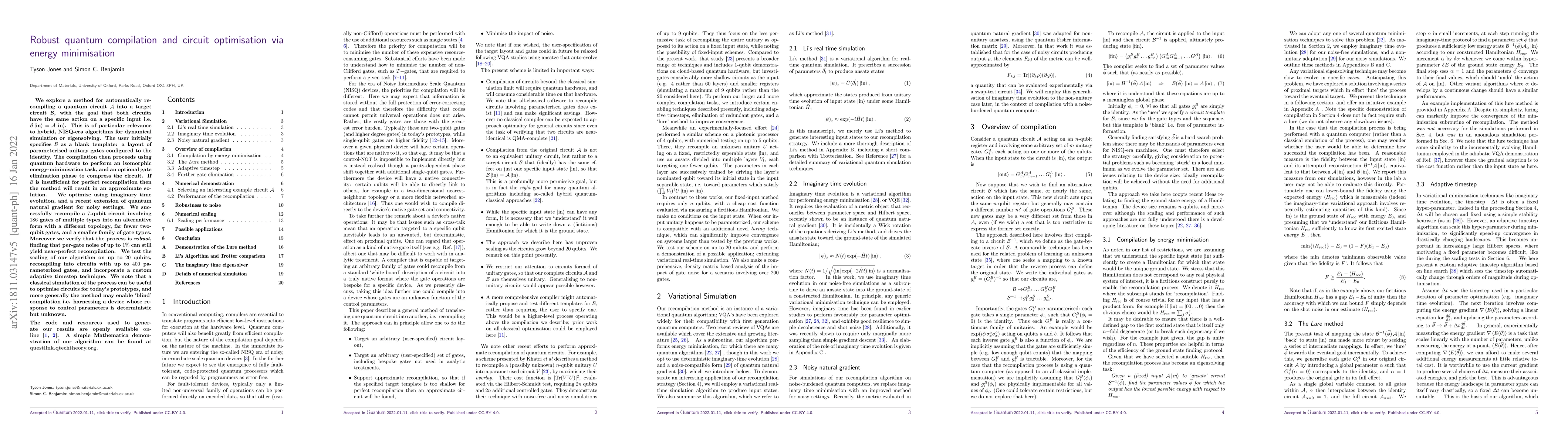 Thumbnail for Robust quantum compilation and circuit optimisation via energy
  minimisation