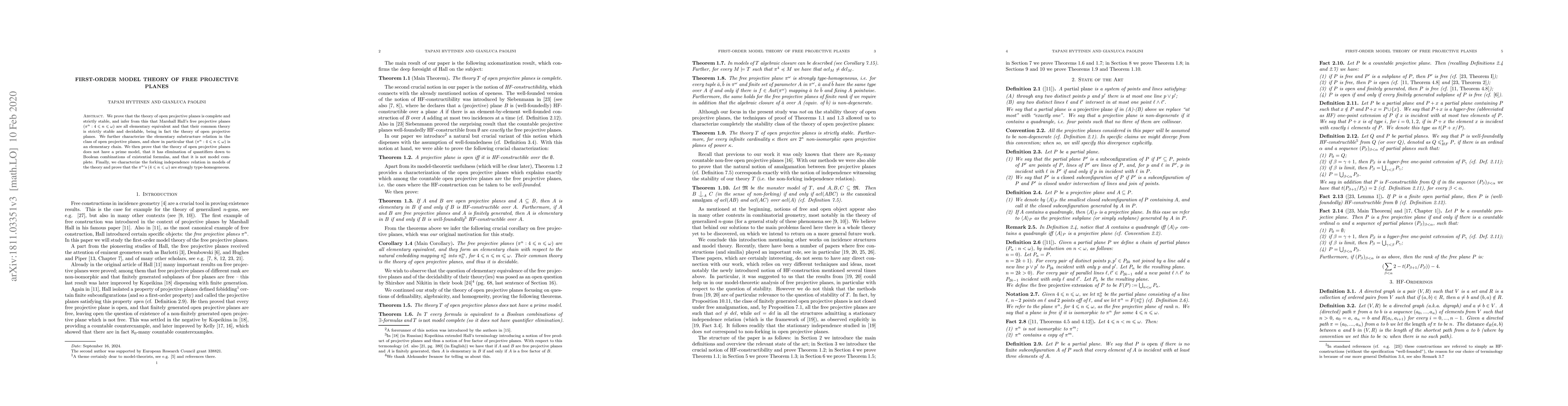 Thumbnail for First-Order Model Theory of Free Projective Planes
