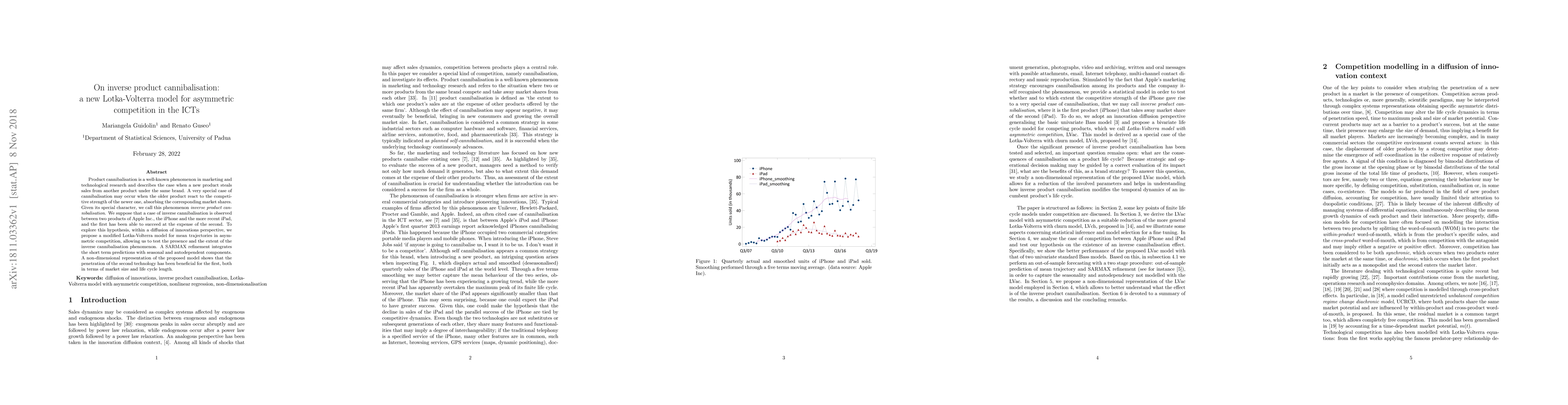 Thumbnail for On inverse product cannibalisation: a new Lotka-Volterra model for
  asymmetric competition in the ICTs