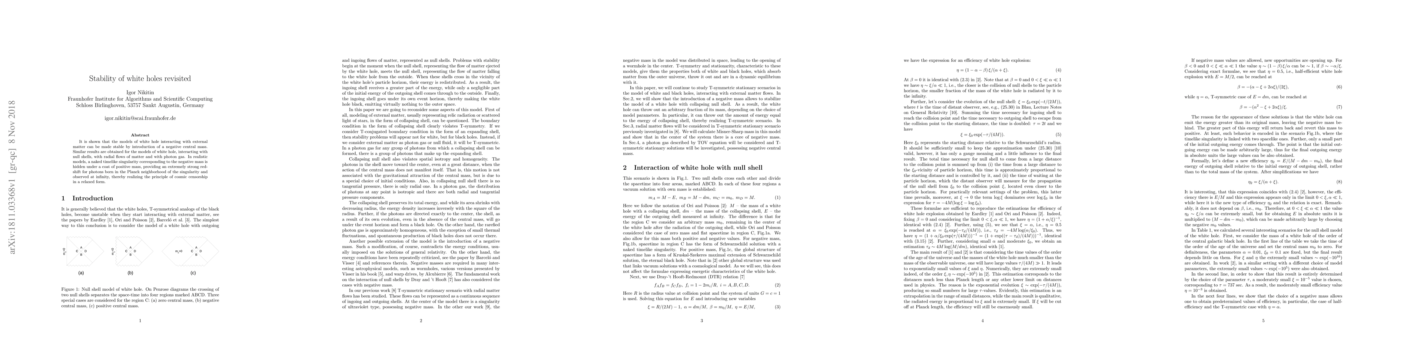 Thumbnail for Stability of white holes revisited