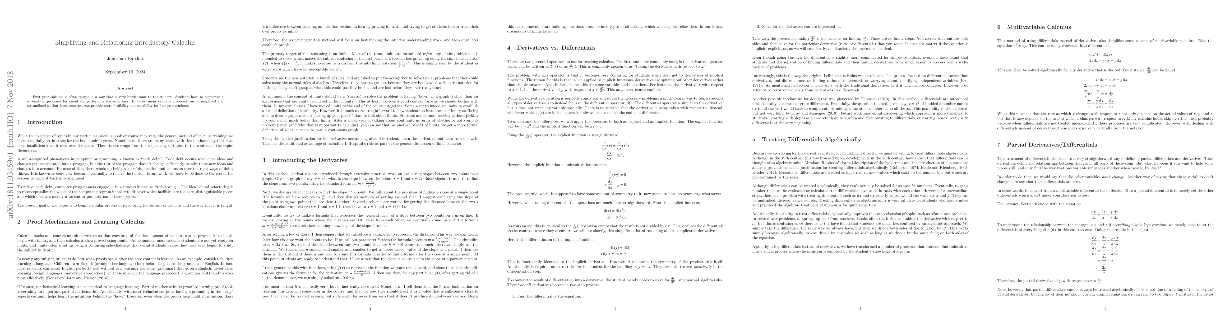 Thumbnail for Simplifying and Refactoring Introductory Calculus