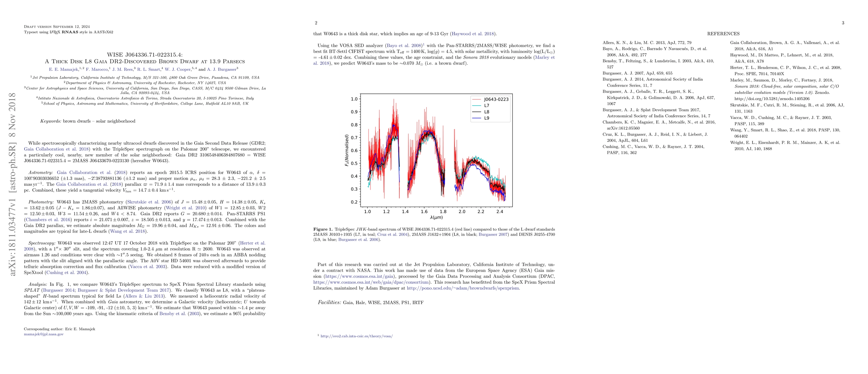 Thumbnail for WISE J064336.71-022315.4: A Thick Disk L8 Gaia DR2-Discovered Brown
  Dwarf at 13.9 Parsecs