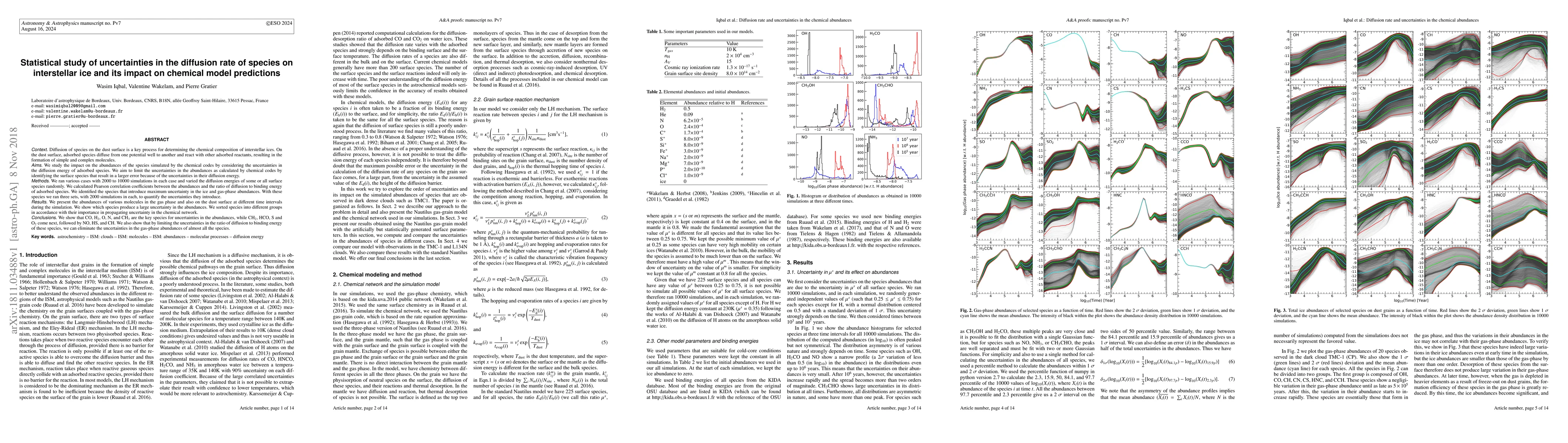 Thumbnail for Statistical study of uncertainties in the diffusion rate of species on
  interstellar ice and its impact on chemical model predictions