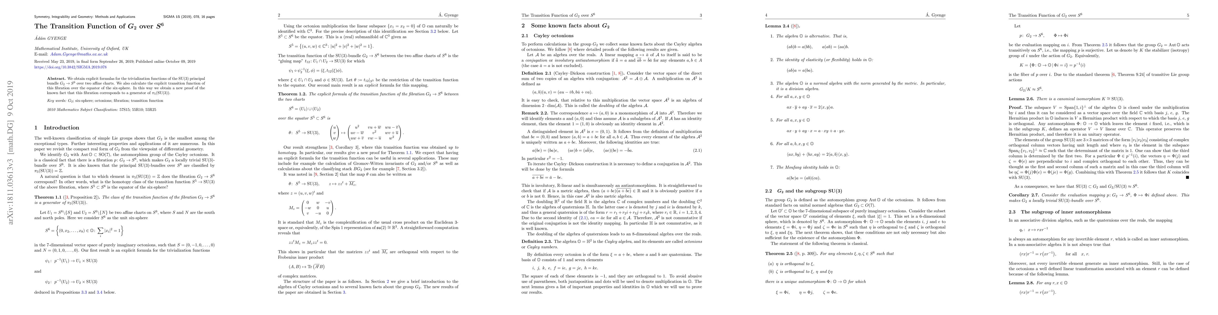 Thumbnail for The Transition Function of $G_2$ over $S^6$