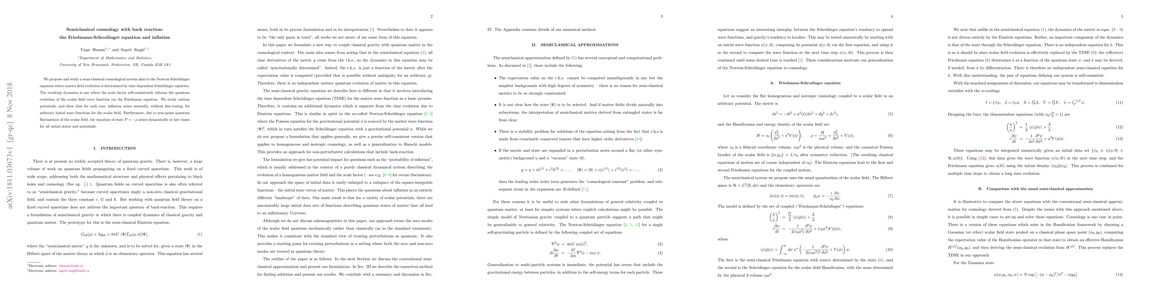 Thumbnail for Semiclassical cosmology with back reaction: the Friedmann-Schrodinger
  equation and inflation