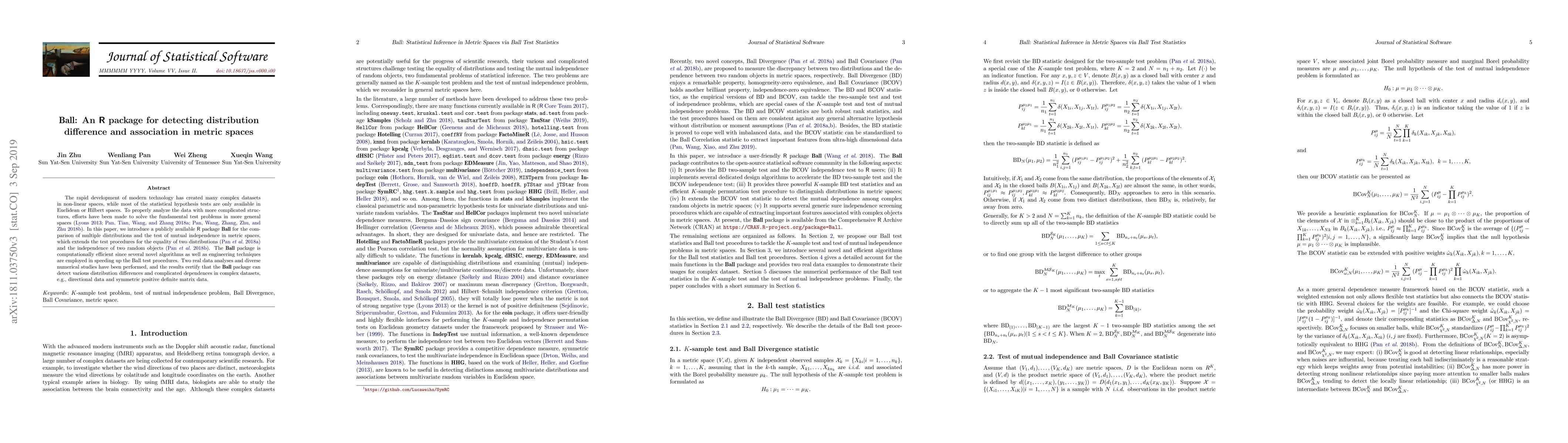 Thumbnail for Ball: An R package for detecting distribution difference and association
  in metric spaces