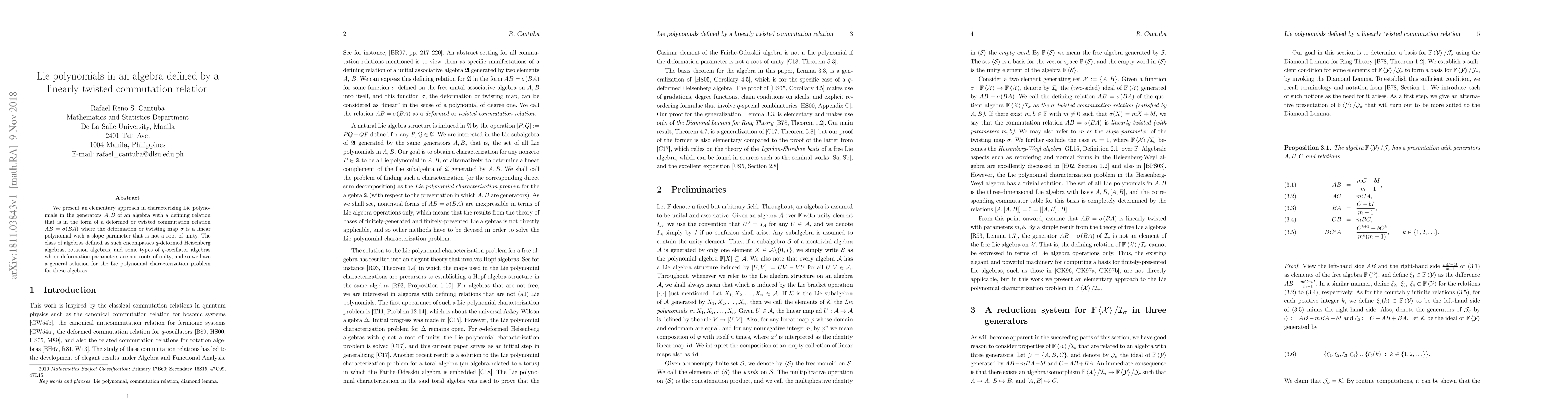 Thumbnail for Lie polynomials in an algebra defined by a linearly twisted commutation
  relation