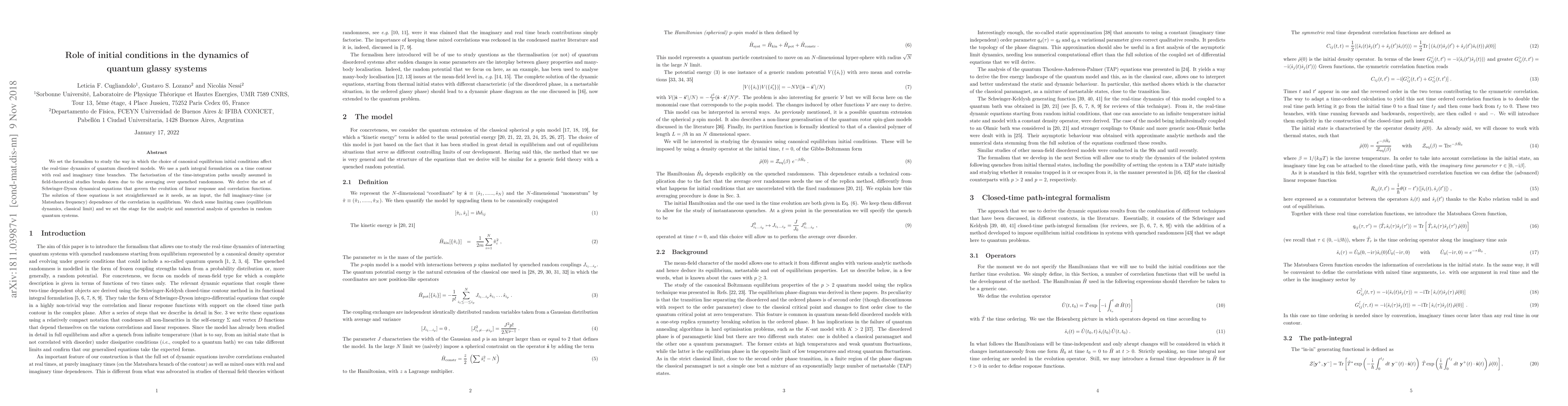 Thumbnail for Role of initial conditions in the dynamics of quantum glassy systems