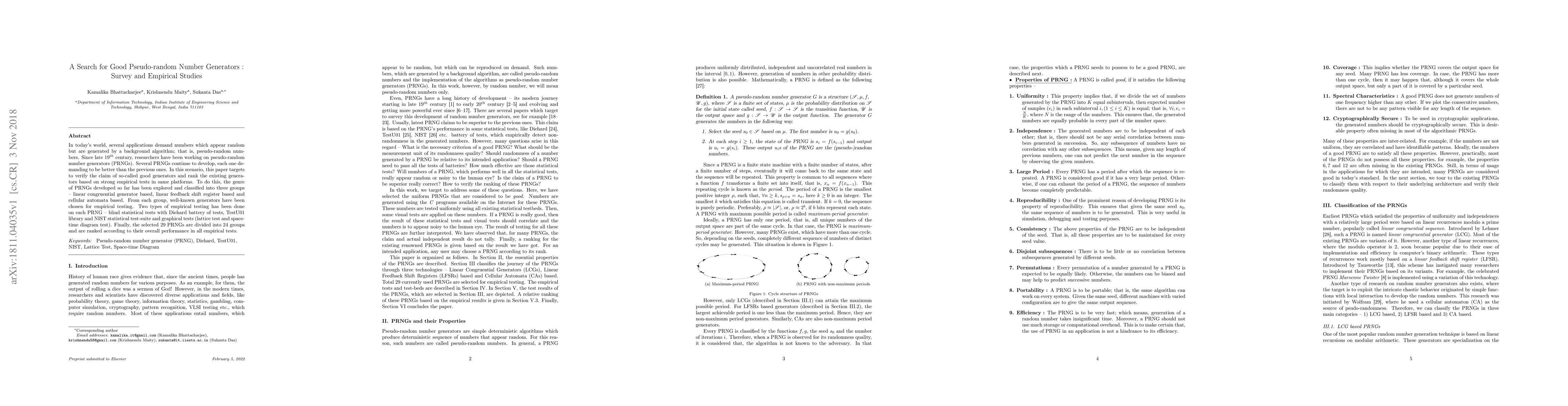 Thumbnail for A Search for Good Pseudo-random Number Generators : Survey and Empirical
  Studies