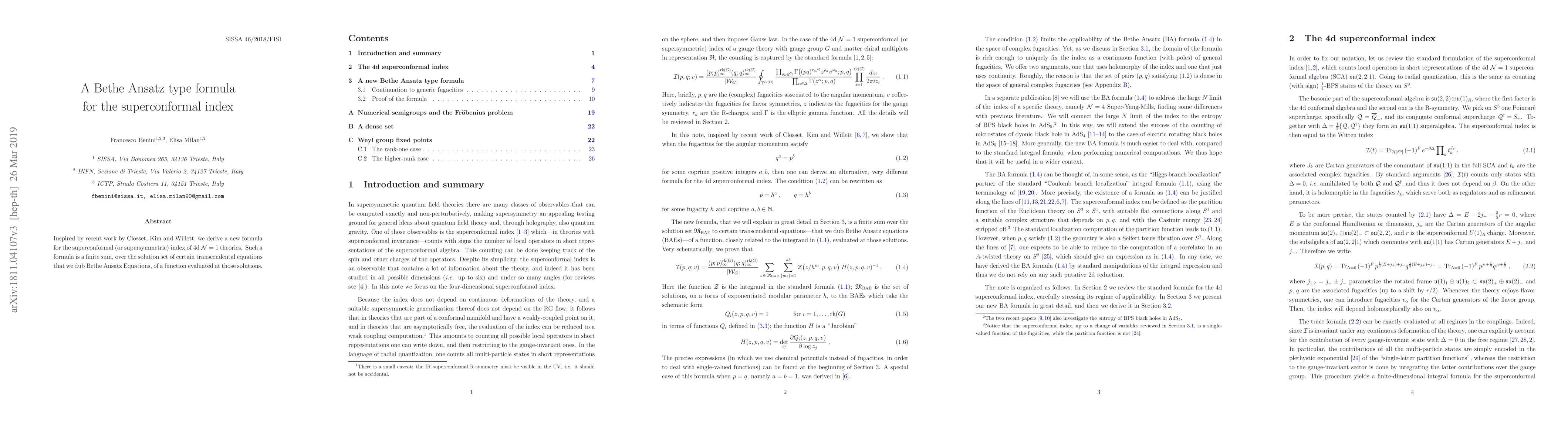 Thumbnail for A Bethe Ansatz type formula for the superconformal index