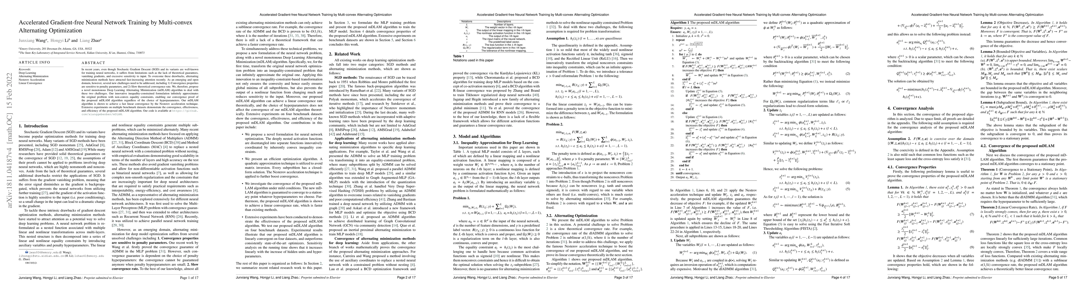 Thumbnail for Accelerated Gradient-free Neural Network Training by Multi-convex
  Alternating Optimization