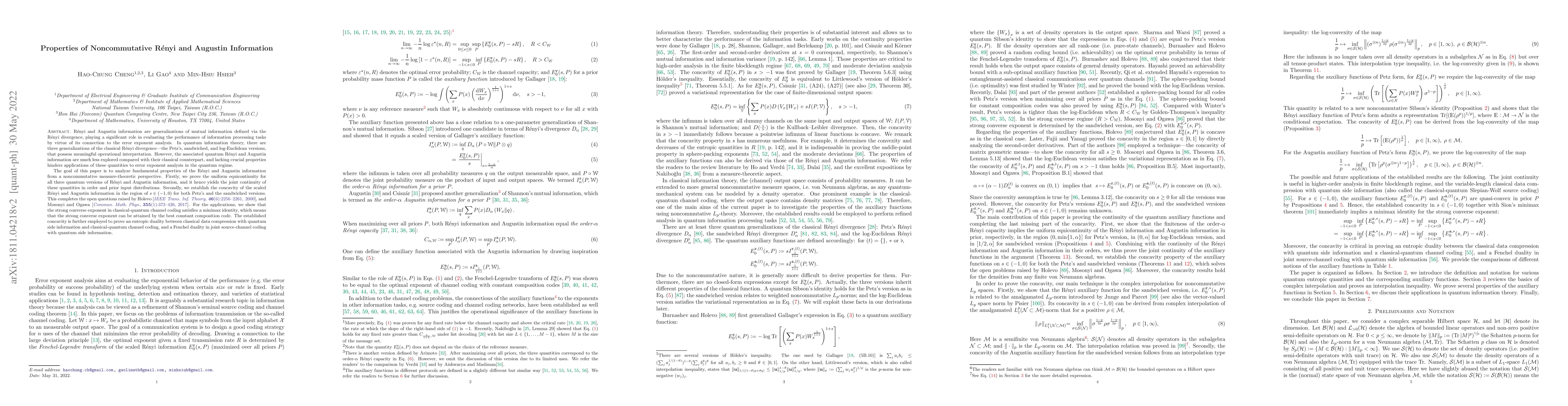 Thumbnail for Properties of Noncommutative Renyi and Augustin Information