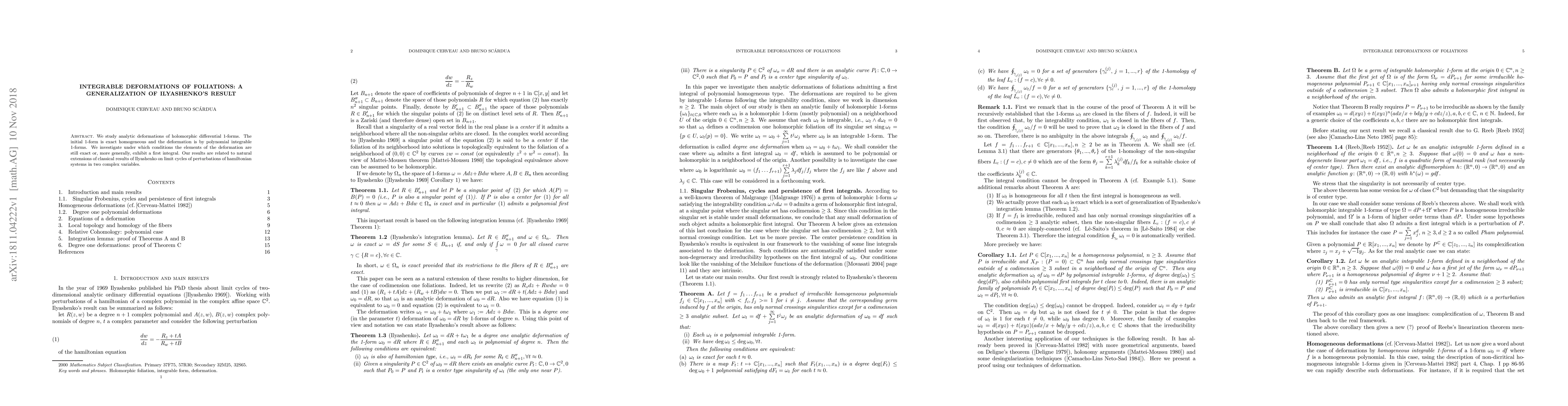 Thumbnail for Integrable deformations of foliations: a generalization of Ilyashenko's
  result