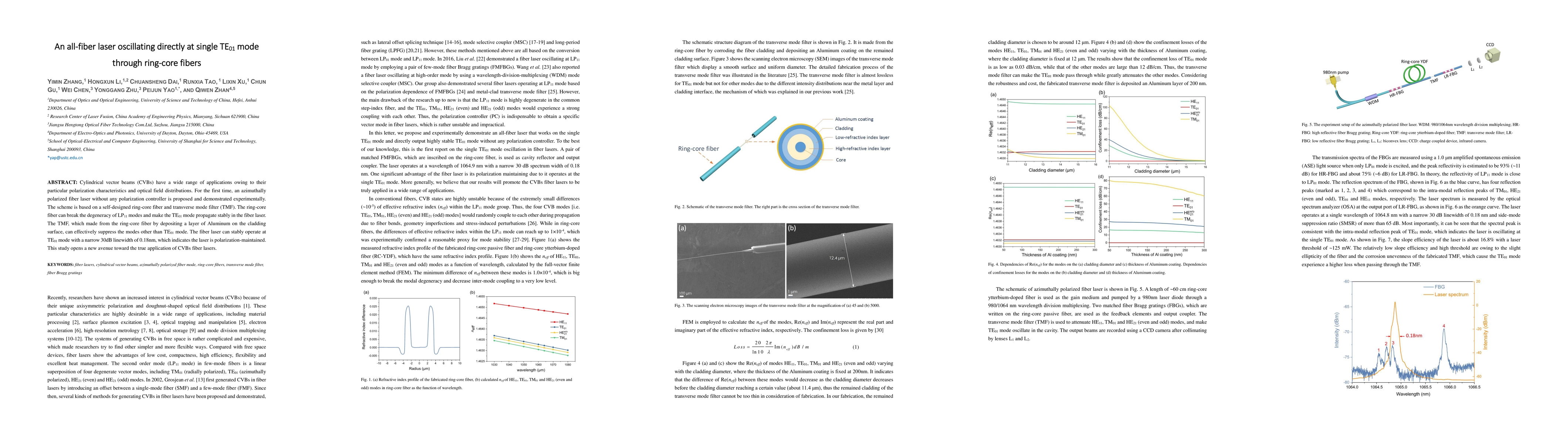 Thumbnail for An all-fiber laser oscillating directly at single TE01 mode through
  ring-core fibers