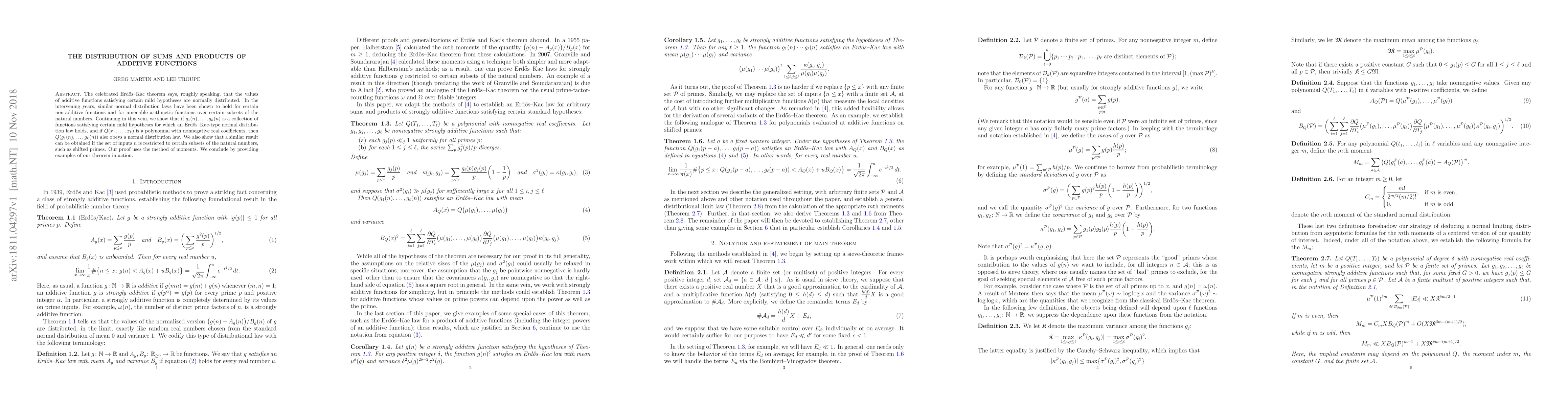 Thumbnail for The distribution of sums and products of additive functions