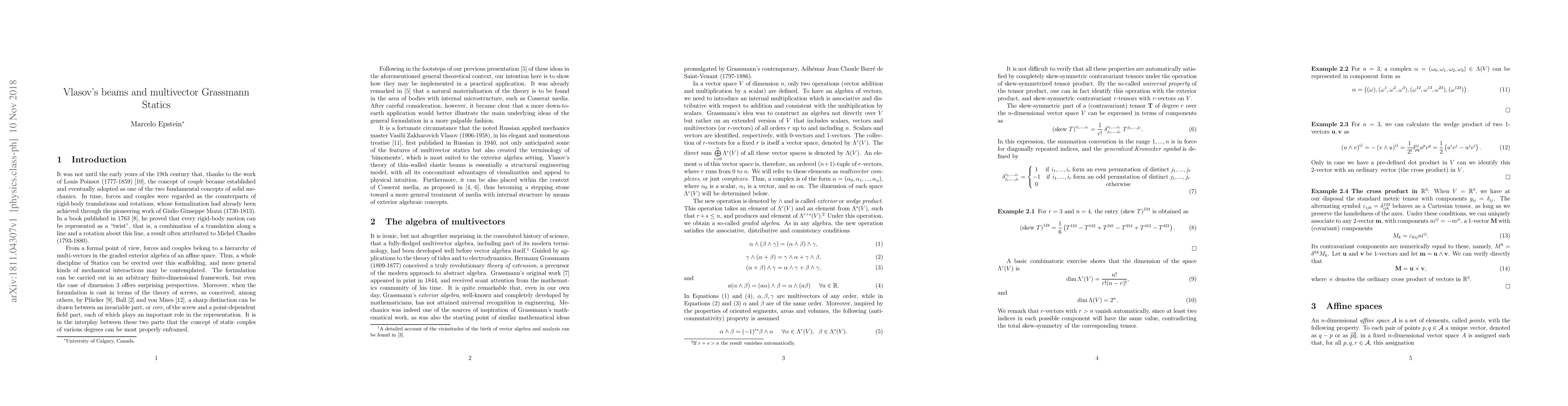 Thumbnail for Vlasov's beams and multivector Grassmann Statics