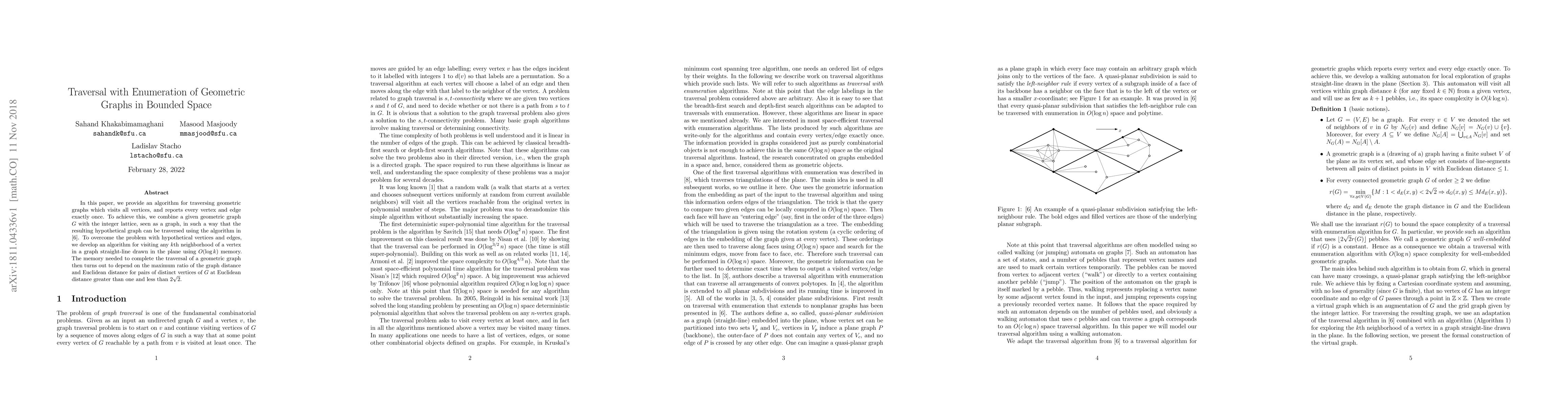 Thumbnail for Traversal with Enumeration of Geometric Graphs in Bounded Space