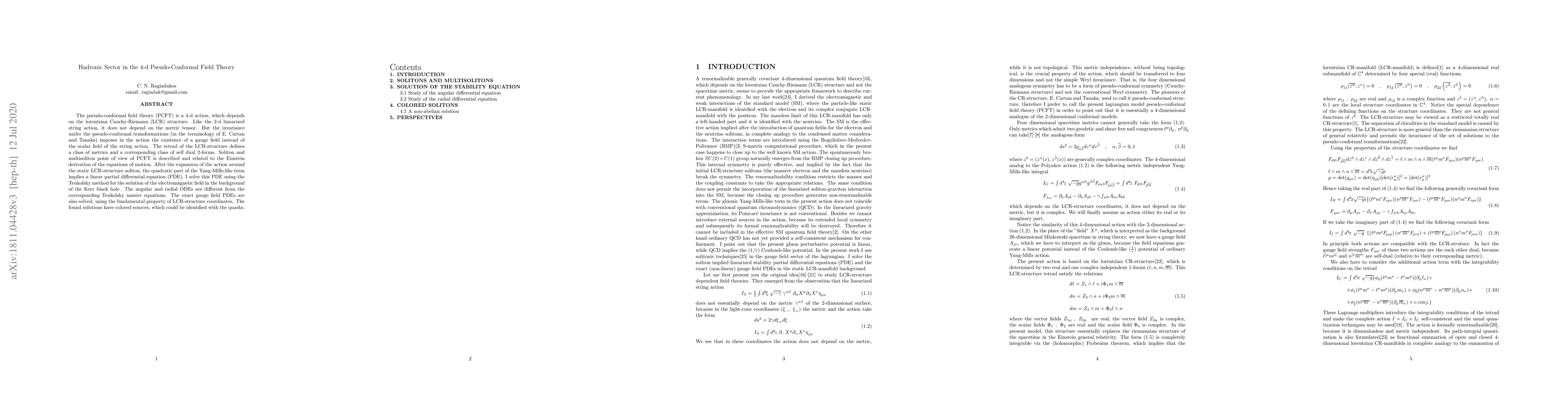 Thumbnail for Hadronic Sector in the 4-d Pseudo-Conformal Field Theory