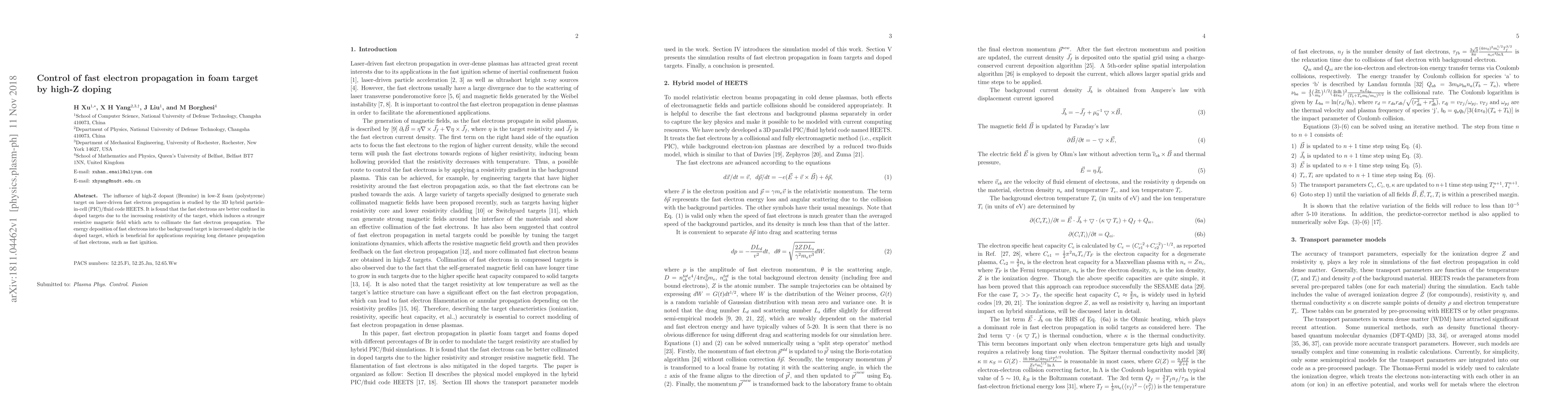 Thumbnail for Control of fast electron propagation in foam target by high-Z doping