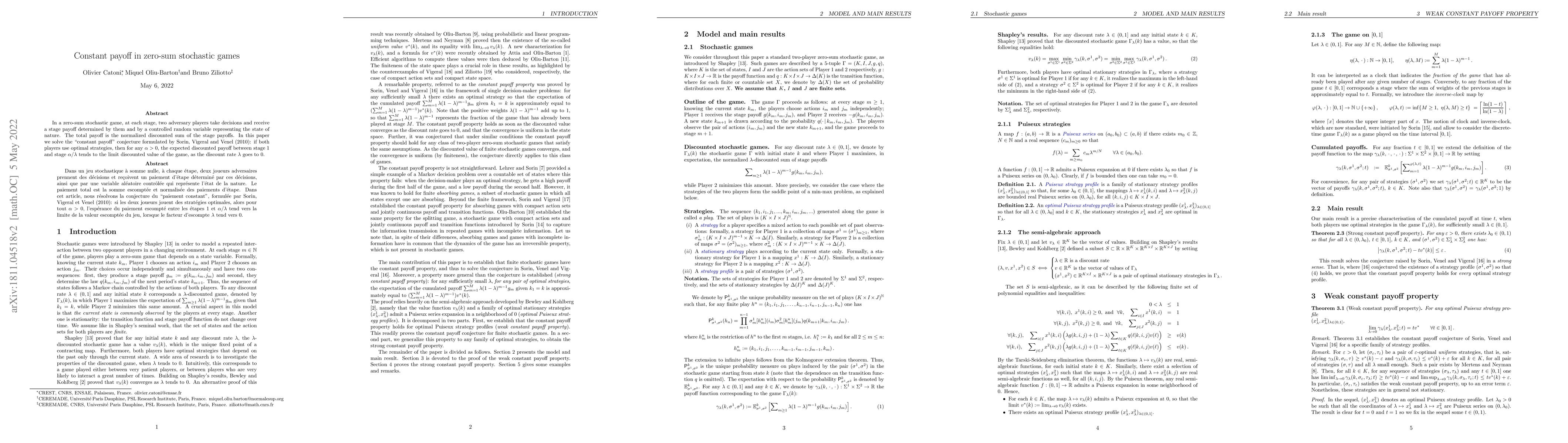 Thumbnail for Constant payoff in zero-sum stochastic games