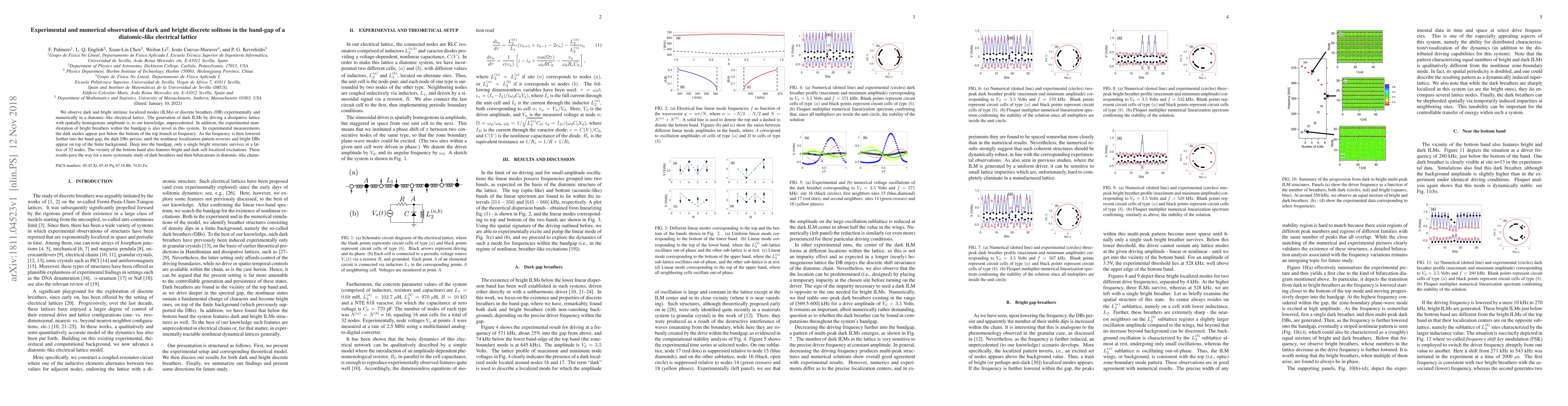 Thumbnail for Experimental and numerical observation of dark and bright discrete
  solitons in the band-gap of a diatomic-like electrical lattice