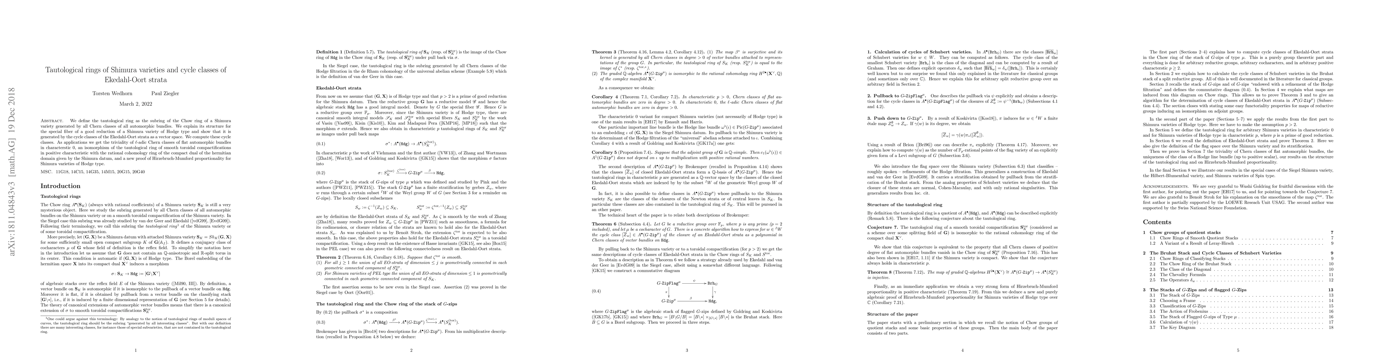 Thumbnail for Tautological rings of Shimura varieties and cycle classes of
  Ekedahl-Oort strata
