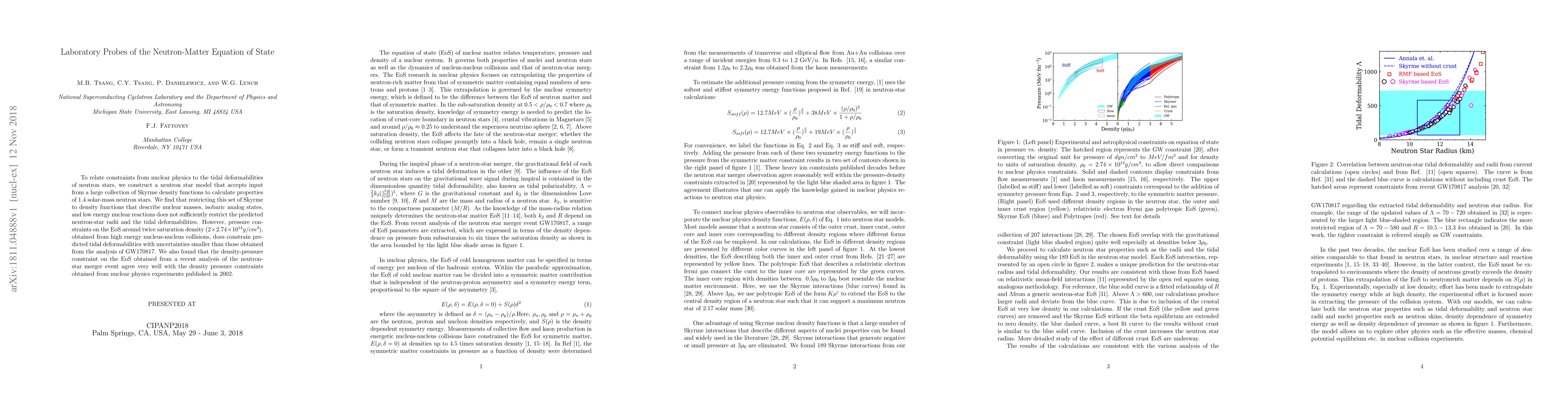 Thumbnail for Laboratory Probes of the Neutron-Matter Equation of State