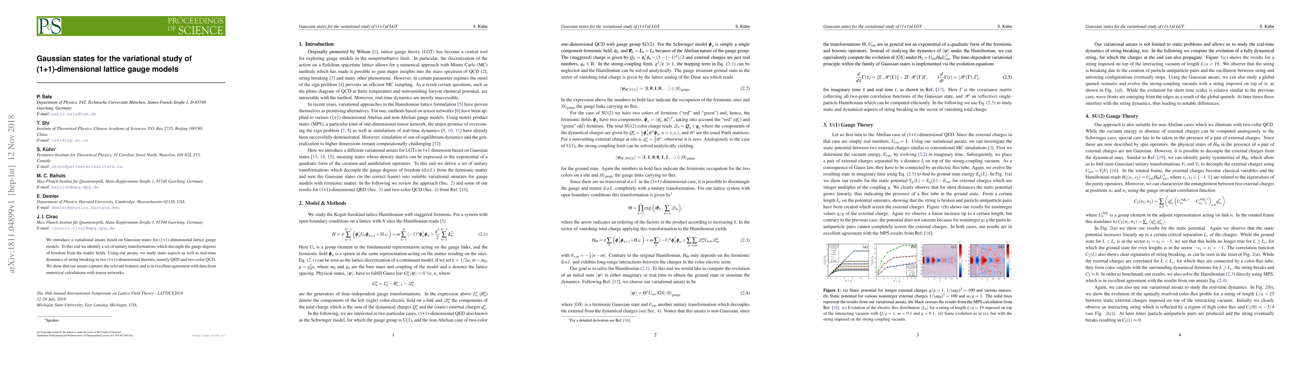 Thumbnail for Gaussian states for the variational study of (1+1)-dimensional lattice
  gauge models