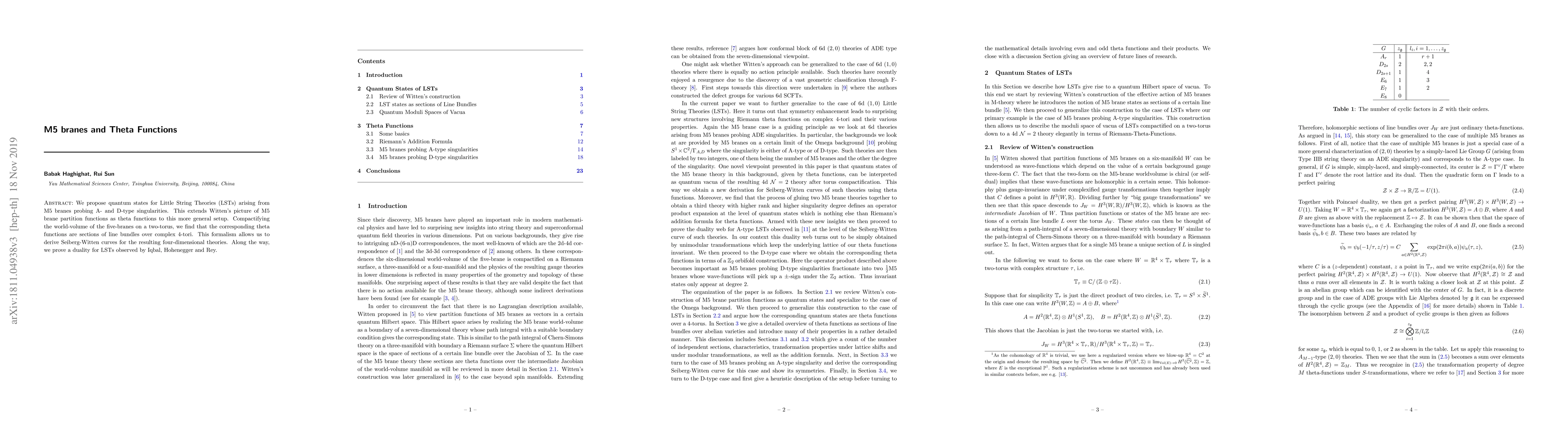 Thumbnail for M5 branes and Theta Functions