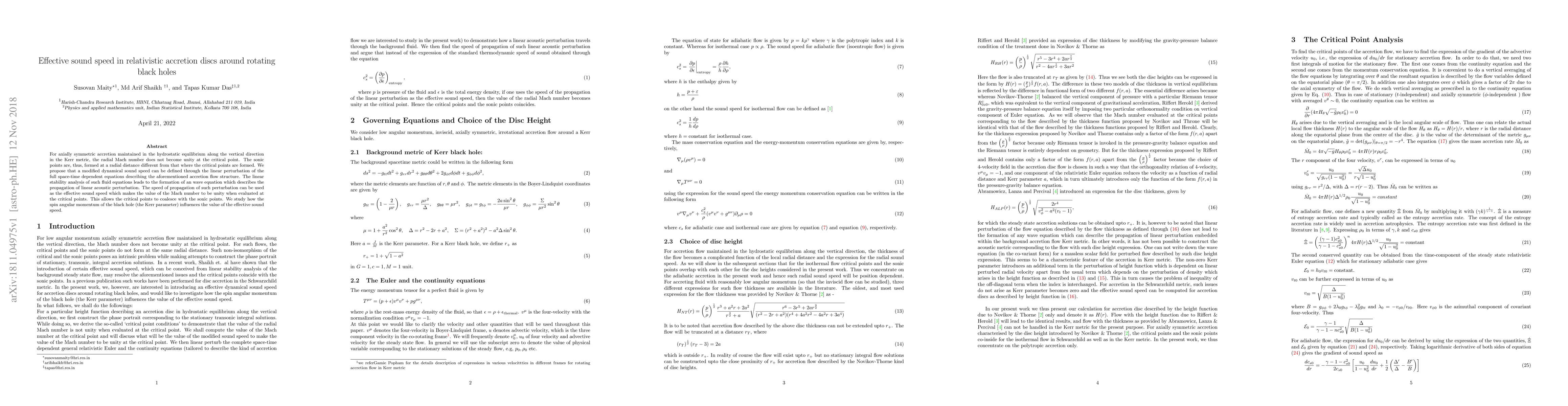 Thumbnail for Effective sound speed in relativistic accretion discs around rotating
  black holes